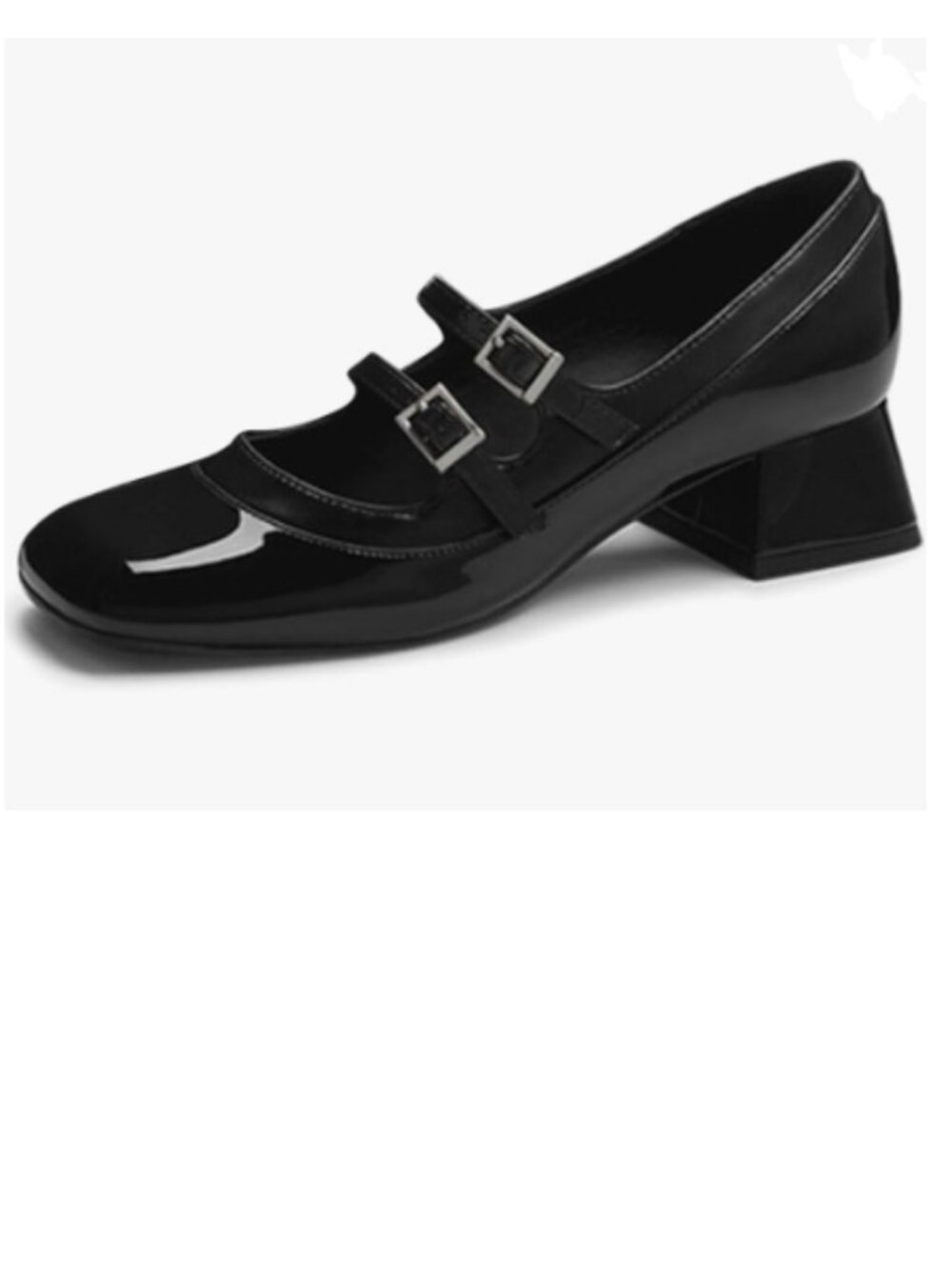 miss left Black Square Toe Mary Janes with Double Straps Low Chunky Heels Pumps